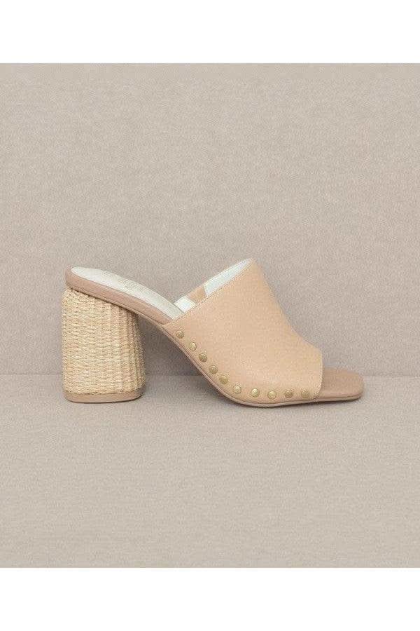 OASIS SOCIETY Serena - Studded Raffia Slide Heel - SwagglyLife Home & Fashion