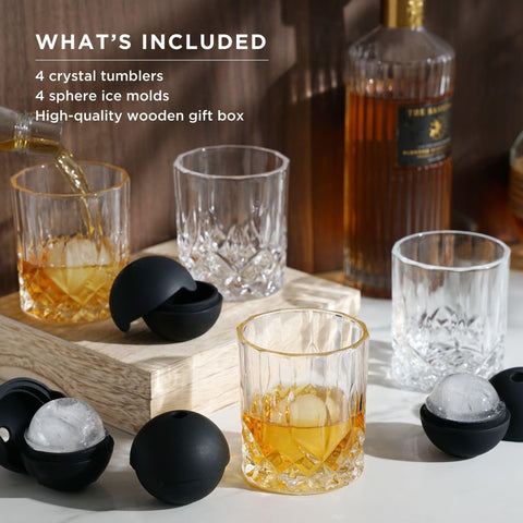 Viski 8-Piece Ice Sphere Mold and Crystal Rocks Glass Gift Set