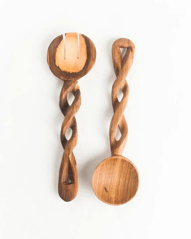 Olive Wood Spiral Salad Servers - SwagglyLife Home & Fashion