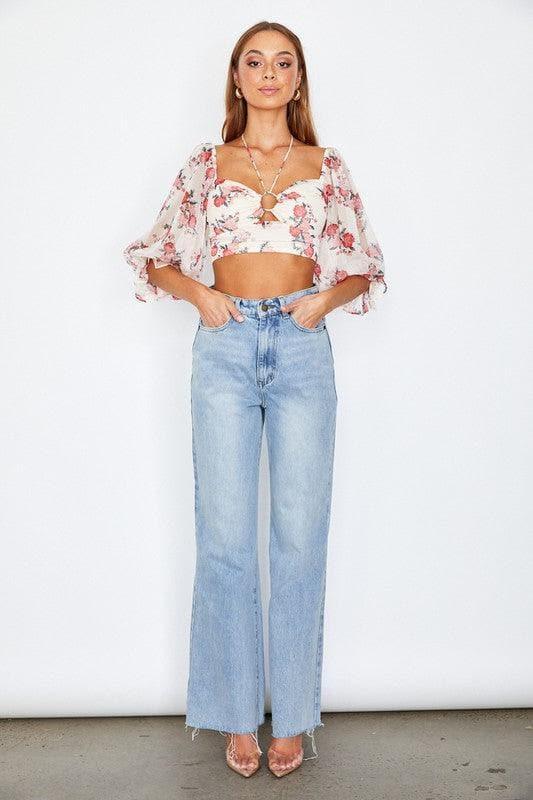 ONE AND ONLY COLLECTIVE Chiffon Balloon Sleeved Bustier Crop Top - SwagglyLife Home & Fashion