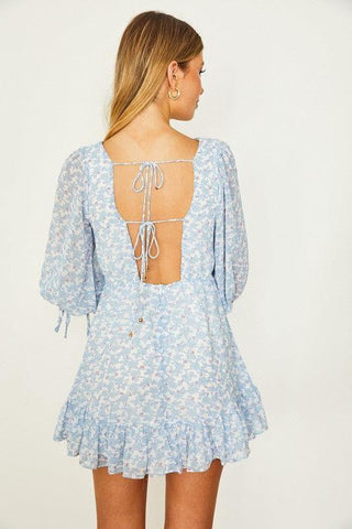 Floral Print Babydoll Mini Dress, Blue - SwagglyLife Home & Fashion