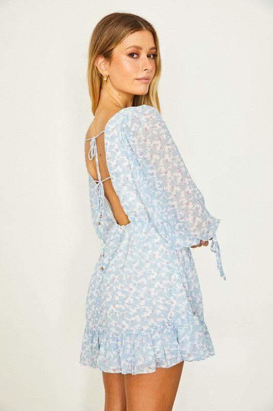 Floral Print Babydoll Mini Dress, Blue - SwagglyLife Home & Fashion