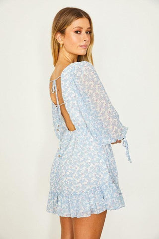 Floral Print Babydoll Mini Dress, Blue - SwagglyLife Home & Fashion