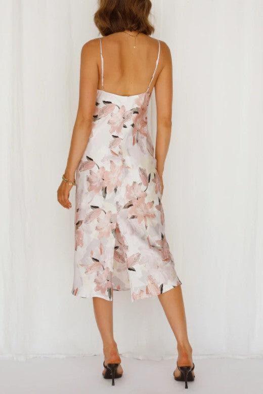 Floral Print Satin Midi Dress - SwagglyLife Home & Fashion