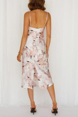 Floral Print Satin Midi Dress - SwagglyLife Home & Fashion