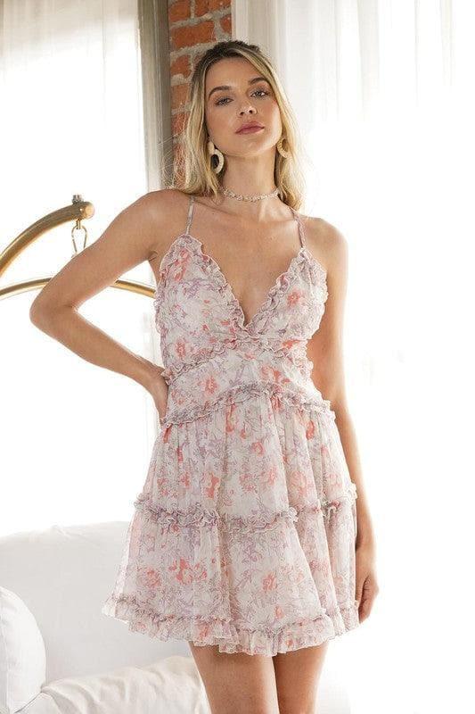 Floral Ruffle Cami Mini Dress, Pink - SwagglyLife Home & Fashion