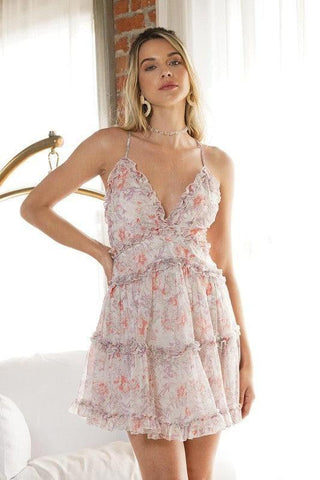 Floral Ruffle Cami Mini Dress, Pink - SwagglyLife Home & Fashion