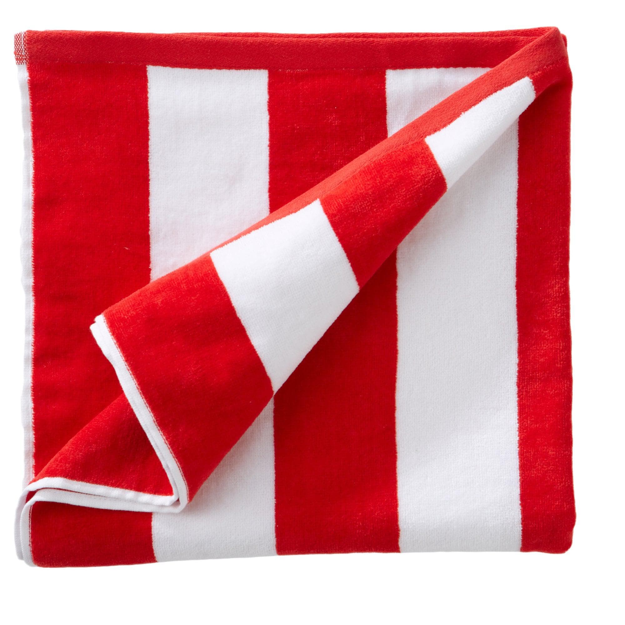 Cotton Velour Cabana Stripe Beach Towel - Novia Collection in Single Oversized- 35" x 70" Red - photo