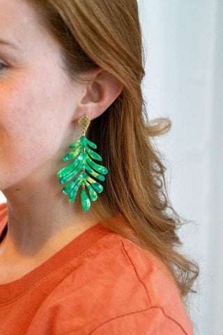 Palm Earrings - Green |18k Gold-Plated - SwagglyLife Home & Fashion