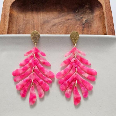 Palm Earrings - Hot Pink - SwagglyLife Home & Fashion