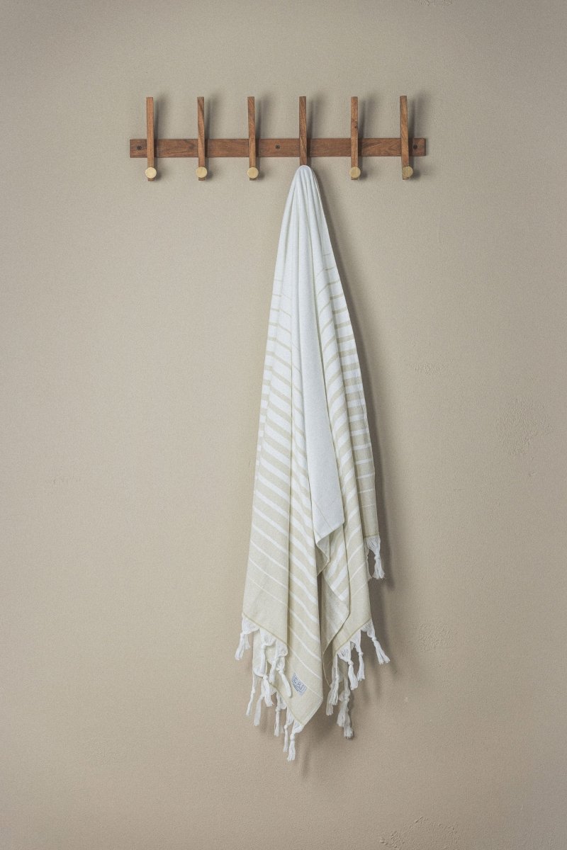 Paradise Stripe Turkish Towels – Vibrant Colors, Dual-Sided Design, Organic Turkish Cotton, 39”x70” in Beige - Beach Towel photo