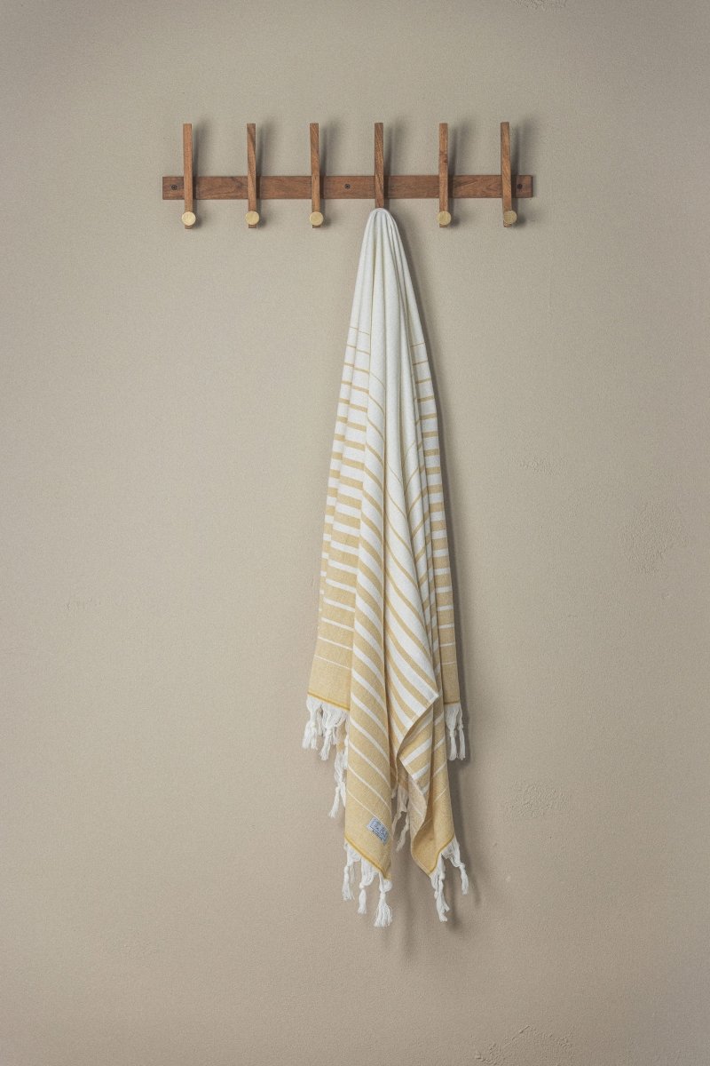 Paradise Stripe Turkish Towels – Vibrant Colors, Dual-Sided Design, Organic Turkish Cotton, 39”x70” in Gold - Beach Towel photo