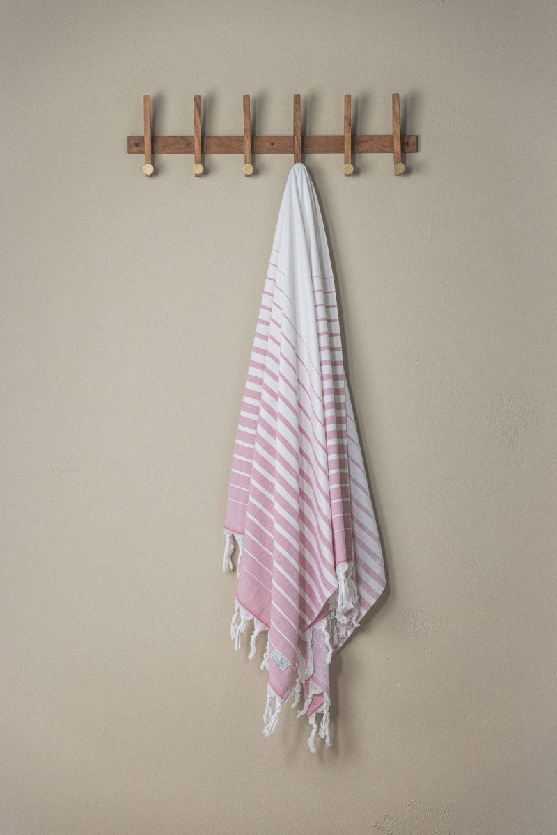 Paradise Stripe Turkish Towels – Vibrant Colors, Dual-Sided Design, Organic Turkish Cotton, 39”x70” in Pink Coral - Beach Towel photo