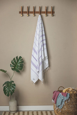Perfect Classic Towel Collection – 40”x70” Lightweight Organic Turkish Cotton Towels in White with Purple - Beach Towel photo