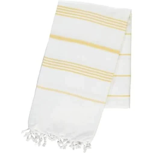 Perfect Classic Towel Collection – 40”x70” Lightweight Organic Turkish Cotton Towels in White with Yellow - Beach Towel photo