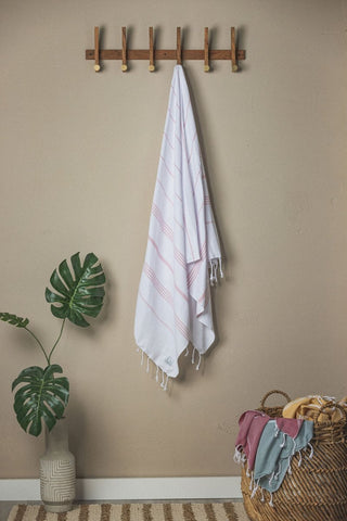 Perfect Classic Towel Collection – 40”x70” Lightweight Organic Turkish Cotton Towels in White with Pink - Beach Towel photo
