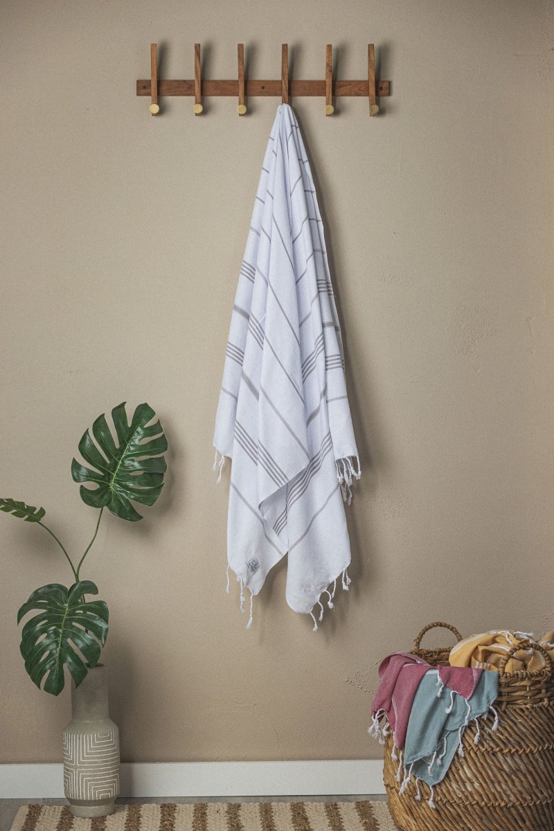 Perfect Classic Towel Collection – 40”x70” Lightweight Organic Turkish Cotton Towels in White with Grey - Beach Towel photo