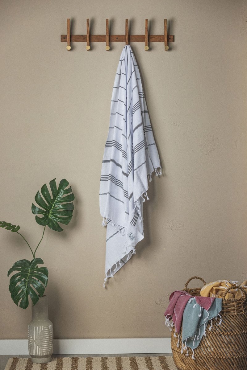 Perfect Classic Towel Collection – 40”x70” Lightweight Organic Turkish Cotton Towels in White with Black - Beach Towel photo