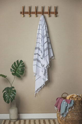 Perfect Classic Towel Collection – 40”x70” Lightweight Organic Turkish Cotton Towels in White with Black - Beach Towel photo