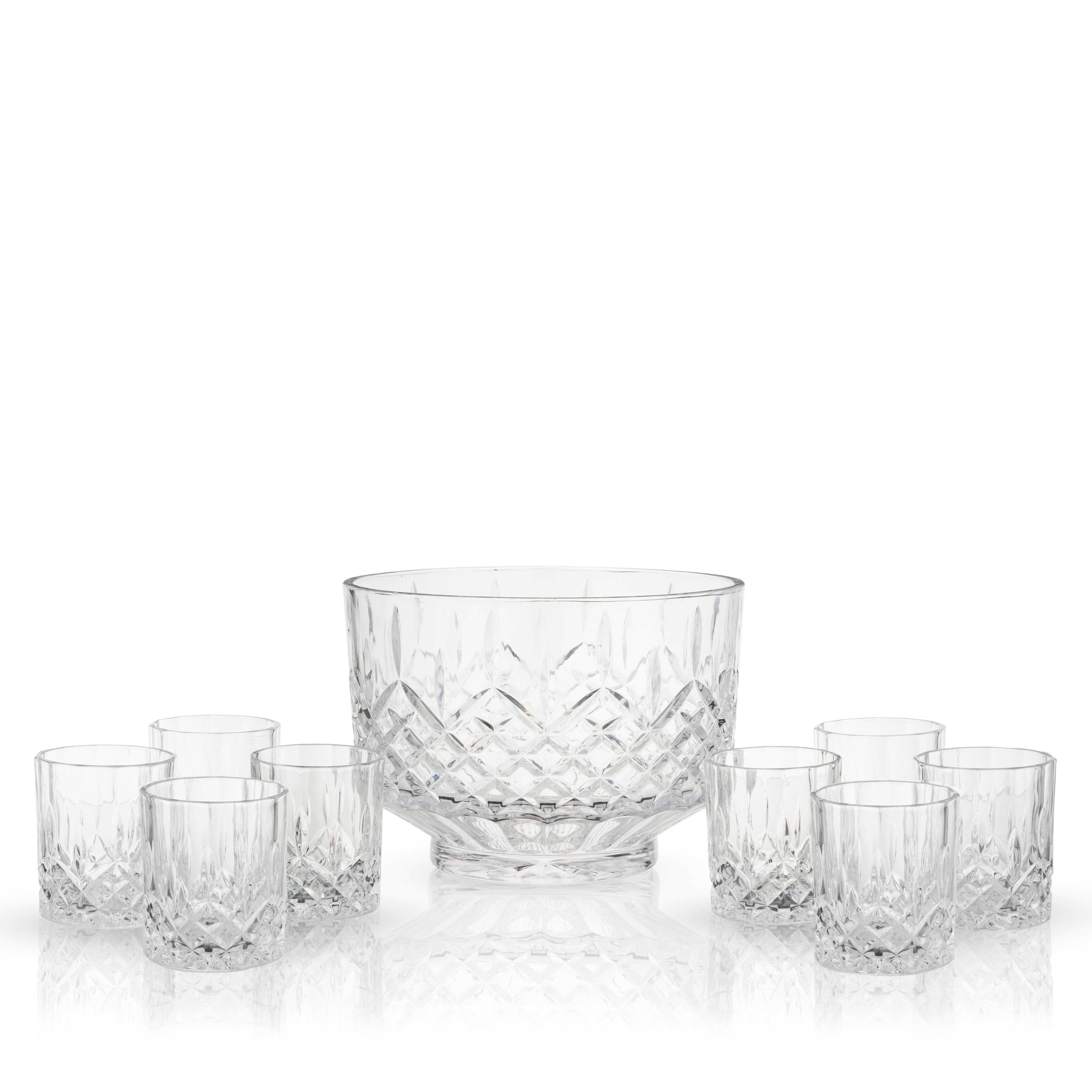 Viski Admiral Crystal Punch Bowl and Tumbler Set