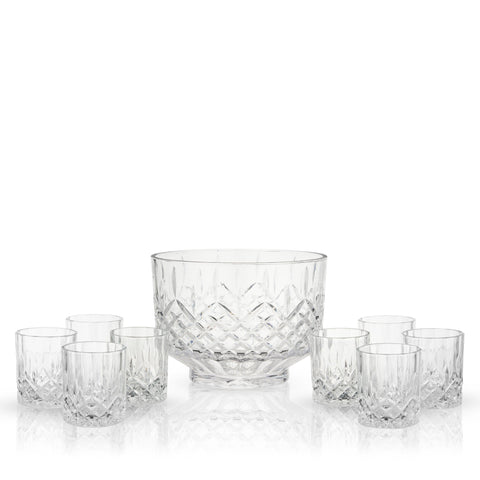 Viski Admiral Crystal Punch Bowl and Tumbler Set