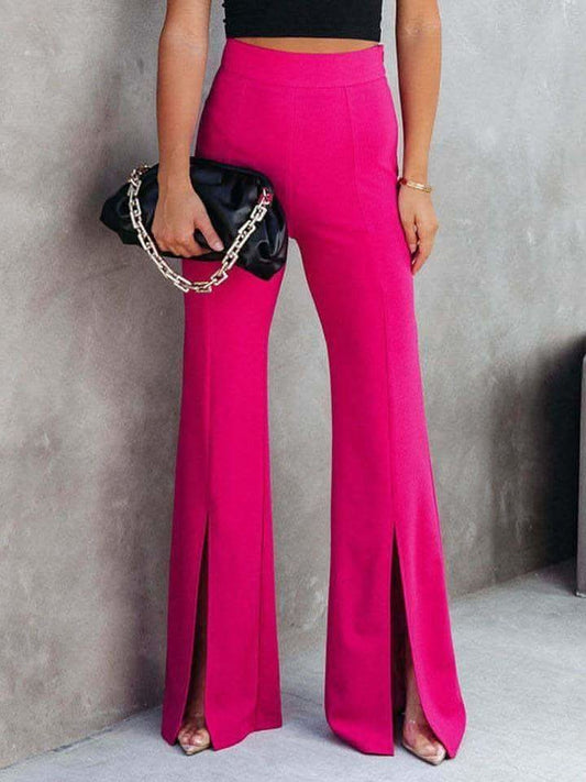 Front Slit Flare Leg Pants in Deep Rose - Pants photo