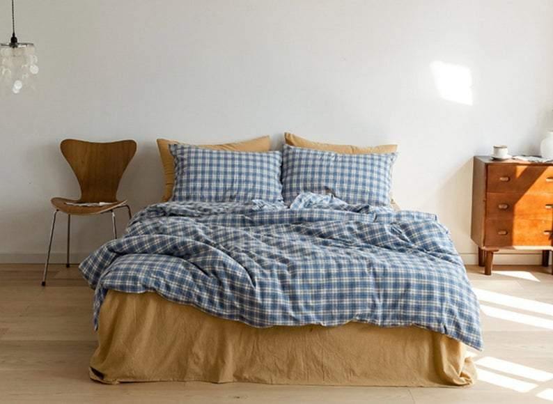 Ever Lasting Plaid Bedding Set / Blue + Mustard in - Bedding Set photo