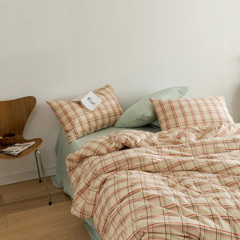Plaid Bedding Set / Yellow + Mint Green in Yellow Mint Green Flat - Bedding Set photo