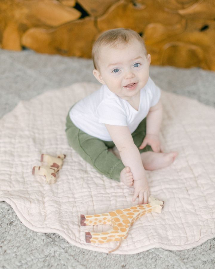 Stone Washed Linen Quilted Play Mat in Blush - Baby & Toddler photo