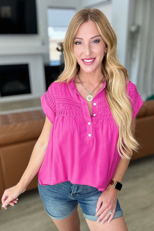 Pleat Detail Button Up Blouse in Hot Pink in - Tops photo
