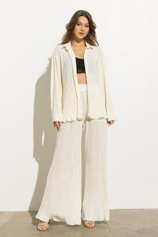 Pleated Blouse Pants Set - SwagglyLife Home & Fashion