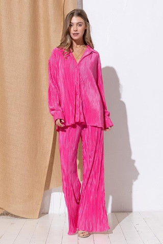 Pleated Blouse Pants Set - SwagglyLife Home & Fashion