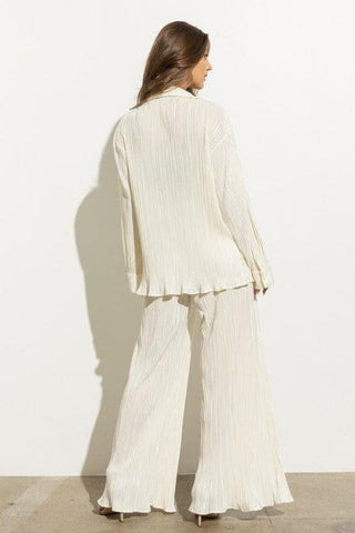 Pleated Blouse Pants Set - SwagglyLife Home & Fashion