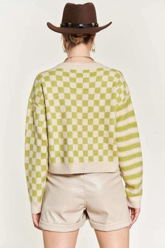 PLUS Contrast Pattern Sweater Cardigan - SwagglyLife Home & Fashion