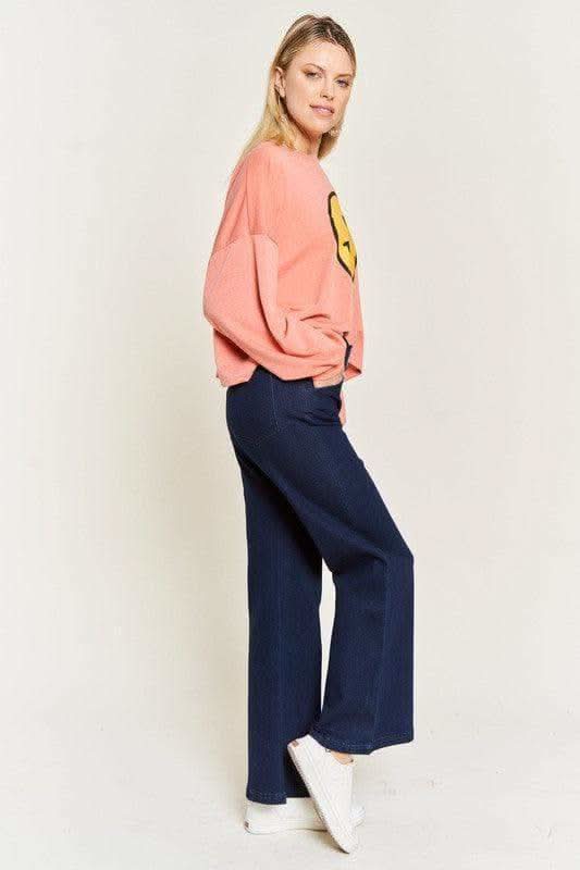 PLUS High Waisted Button Wide Leg Jeans - SwagglyLife Home & Fashion
