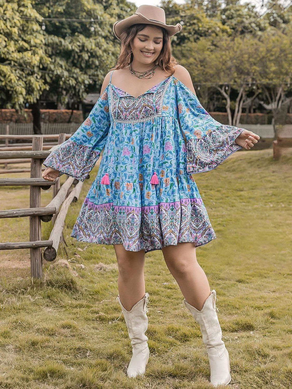 Plus Size Printed Long Sleeve Mini Dress - SwagglyLife Home & Fashion