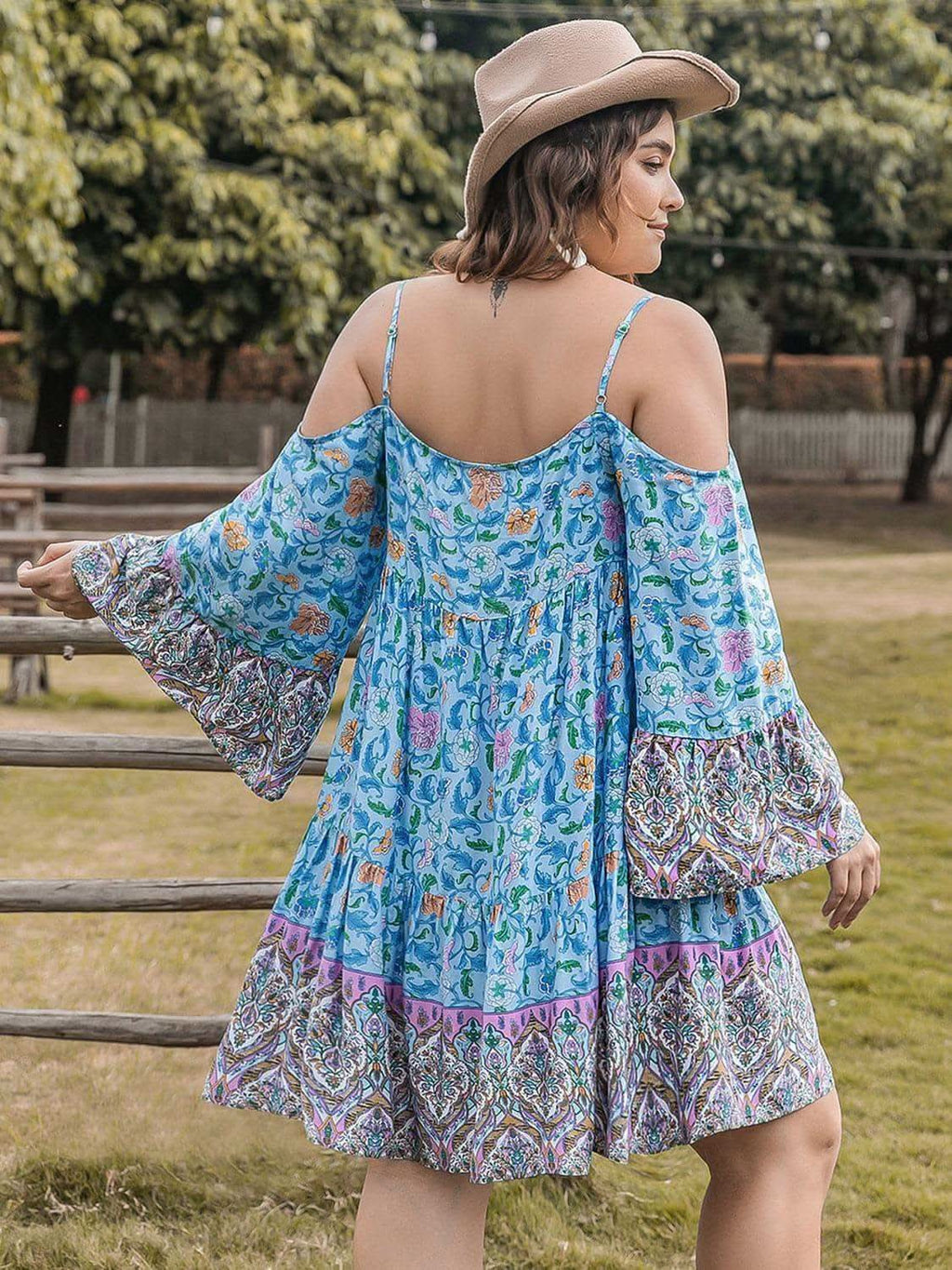 Plus Size Printed Long Sleeve Mini Dress - SwagglyLife Home & Fashion