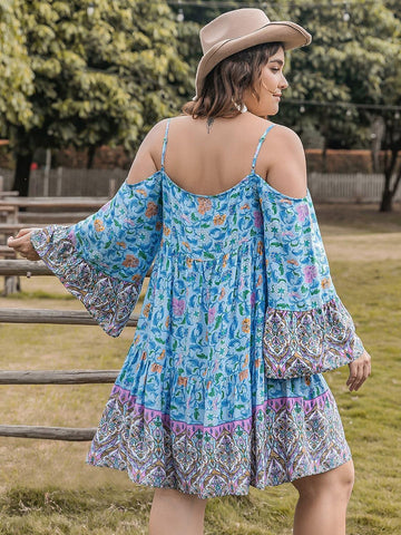 Plus Size Printed Long Sleeve Mini Dress - SwagglyLife Home & Fashion
