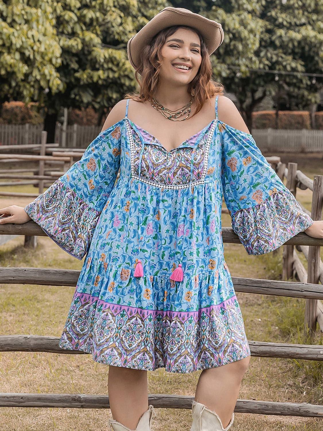 Plus Size Printed Long Sleeve Mini Dress - SwagglyLife Home & Fashion
