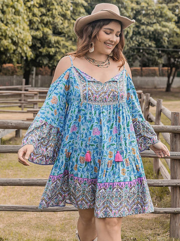 Plus Size Printed Long Sleeve Mini Dress - SwagglyLife Home & Fashion