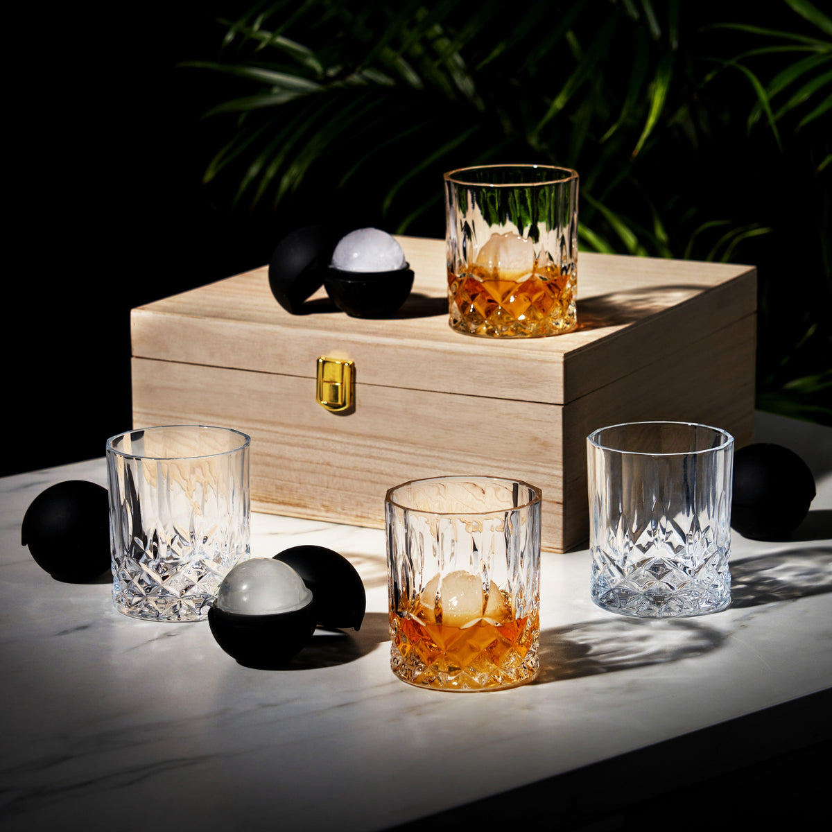 Viski 8-Piece Ice Sphere Mold and Crystal Rocks Glass Gift Set