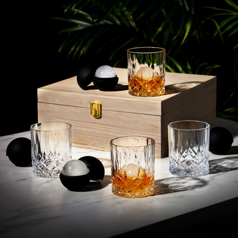 Viski 8-Piece Ice Sphere Mold and Crystal Rocks Glass Gift Set