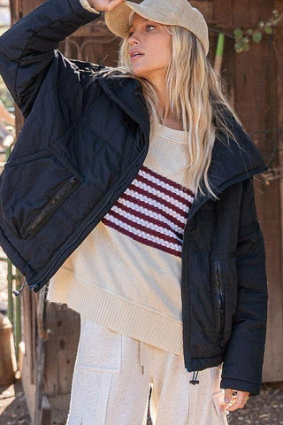 POL Quilted With Zipper Closure Jacket, 2 Colors - SwagglyLife Home & Fashion