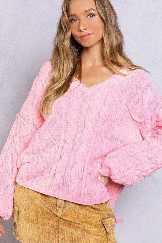 POL Women's Long Sleeve Sweater With Back Cut Out Detail, 2 Colors in CANDY PINK - Shirts & Tops photo