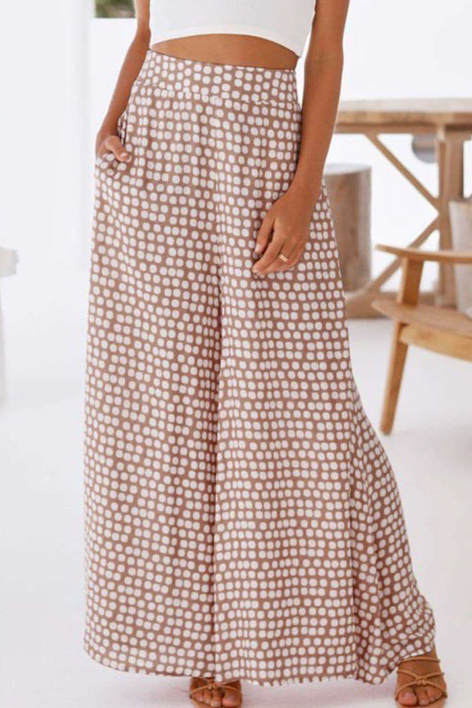 Polka Dot High Waist Wide Leg Pants with Pockets in Dusty Pink - Pants photo