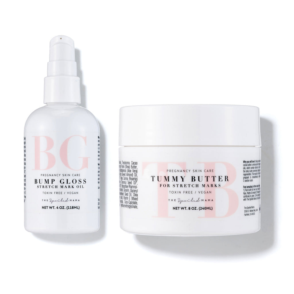 The Spoiled Mama Stretch Mark Treatment Kit in - Maternity Gift Basket > pregnancy belly cream > new mom gift > gift for pregnant woman > pregnancy creams to prevent stretch marks > stretch mark kit photo