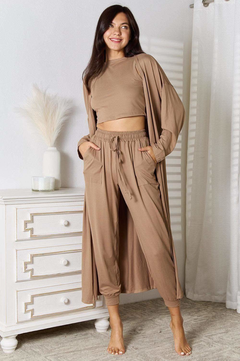 Presley Tank, Pants, and Cardigan Set with Pockets - SwagglyLife Home & Fashion