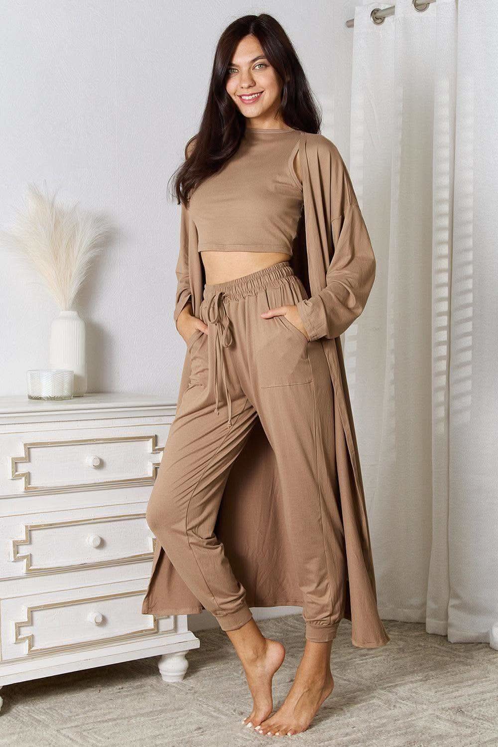 Presley Tank, Pants, and Cardigan Set with Pockets - SwagglyLife Home & Fashion