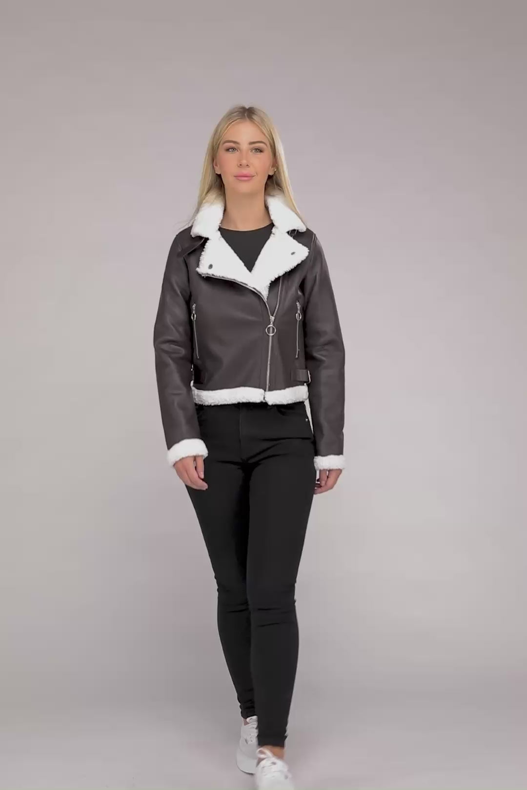 Ambiance Apparel Plush Teddy Trimmed PU Jacket