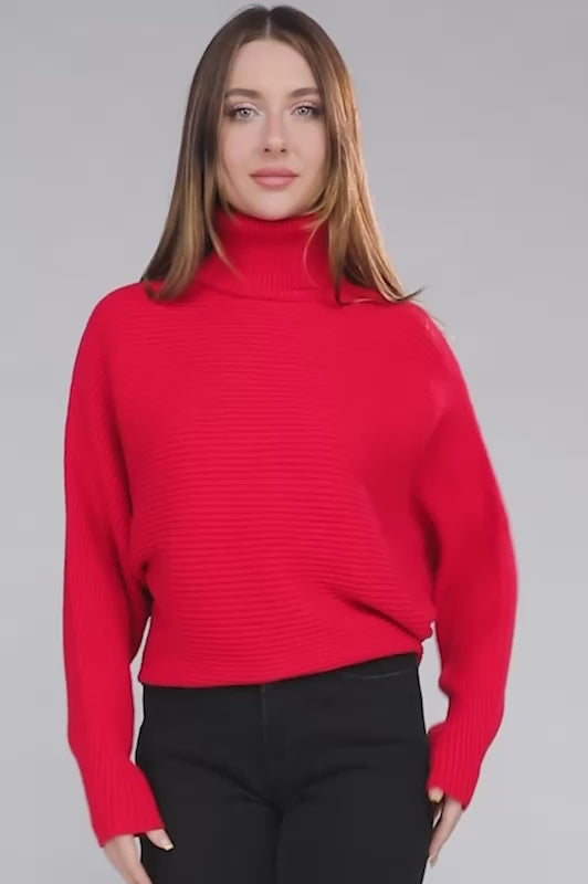 Zenana Viscose Dolman Sleeve Turtleneck Sweater